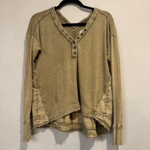 Pilcro Olive Long Sleeve Henley Top V Neck Boho Chic Indie Relaxed XS